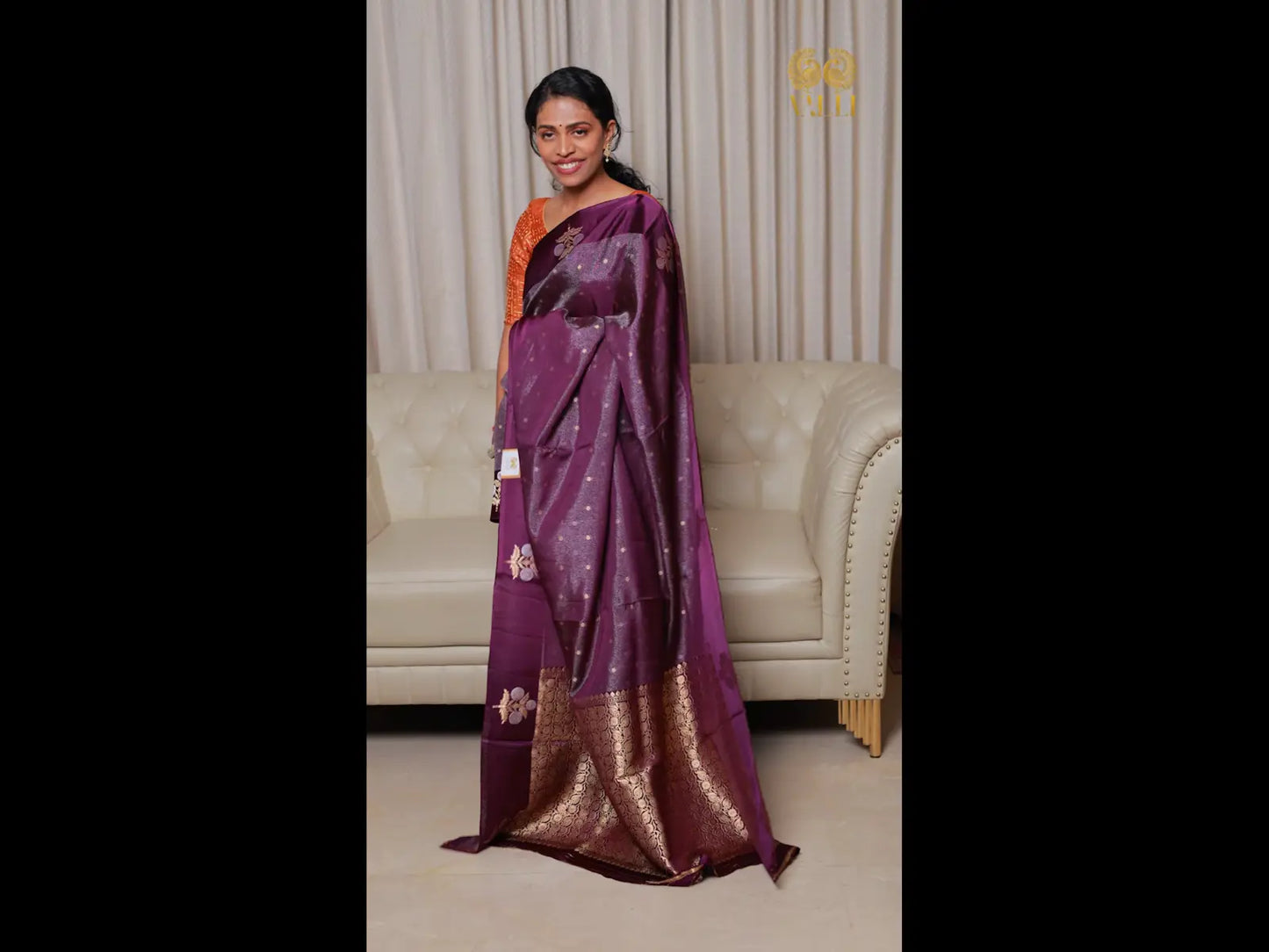 Pure Banarasi crepe tissue Saree with satin border purple