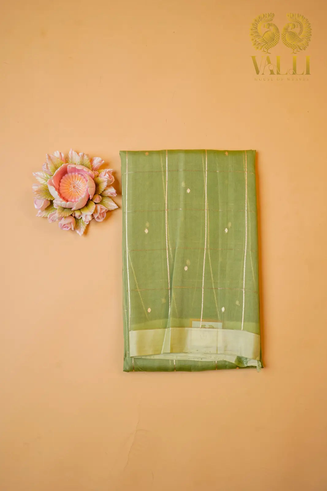 Pista Green Kora Organza Saree with Contrast Purple Checked Blouse
