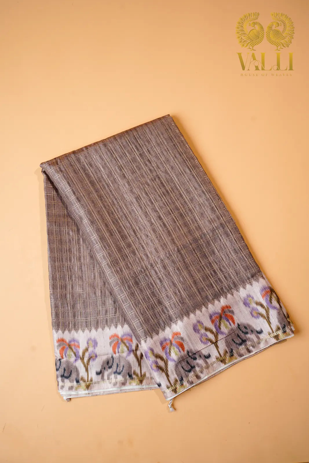 Tussar hand paint saree beige