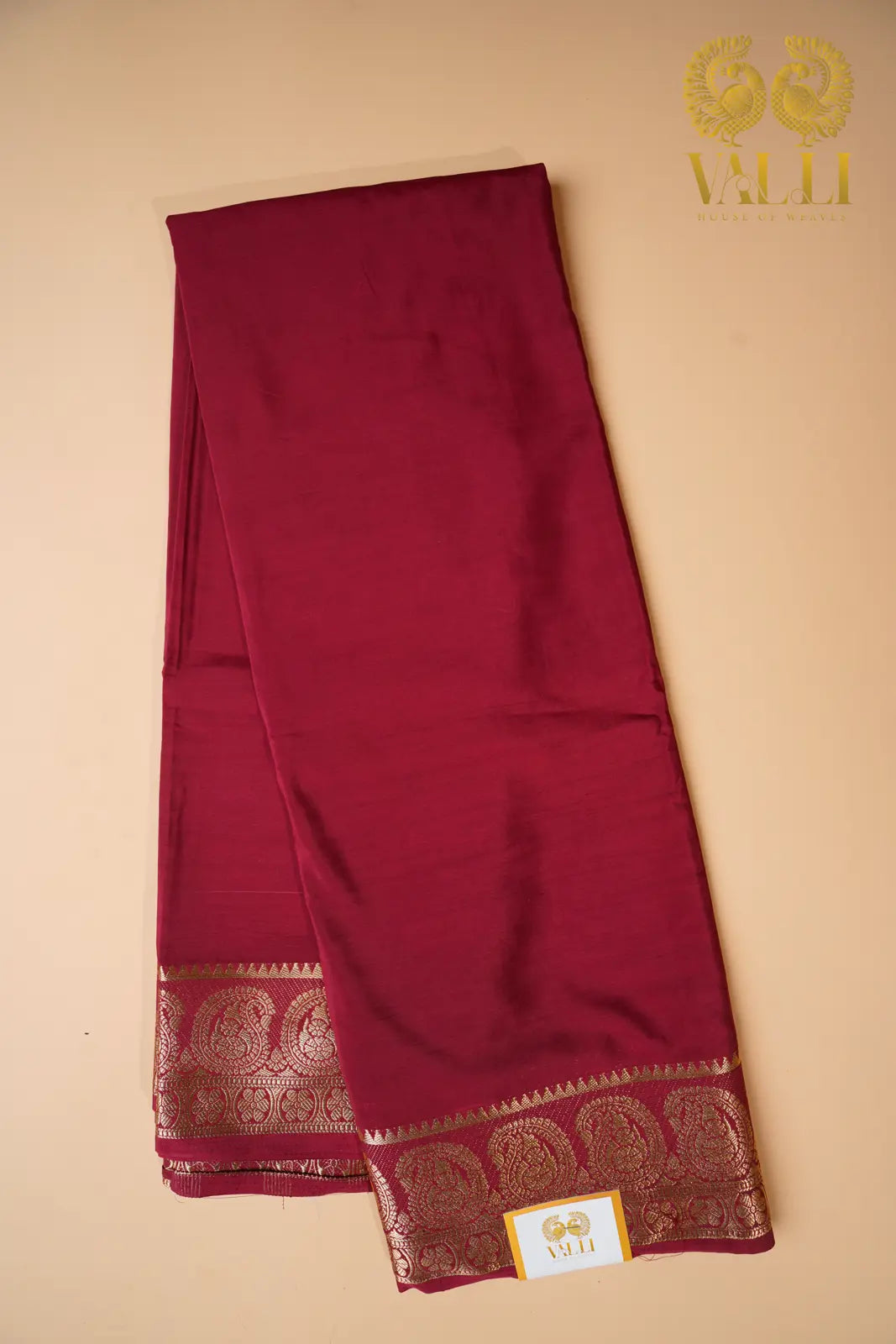 Maroon Mango Border Semi-Crepe Silk Saree