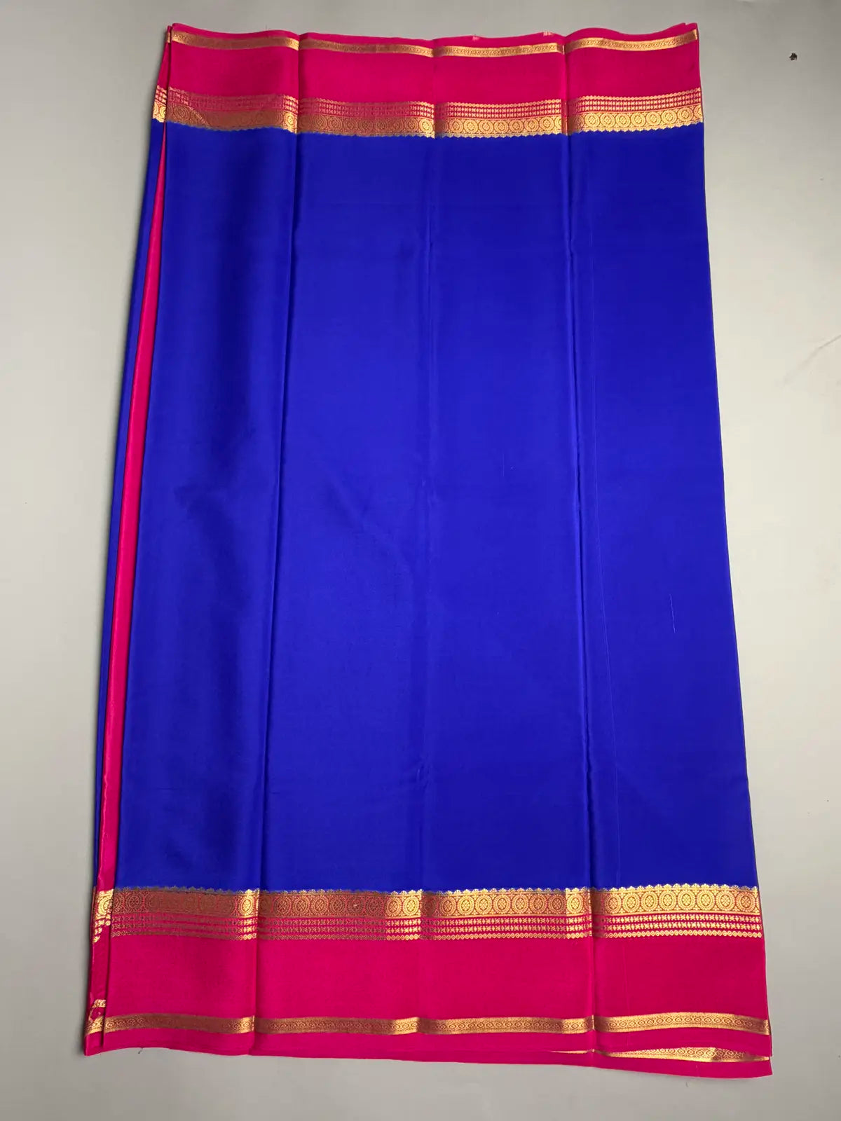Royal Blue pure Mysore Crepe Silk Saree with Rani Pink