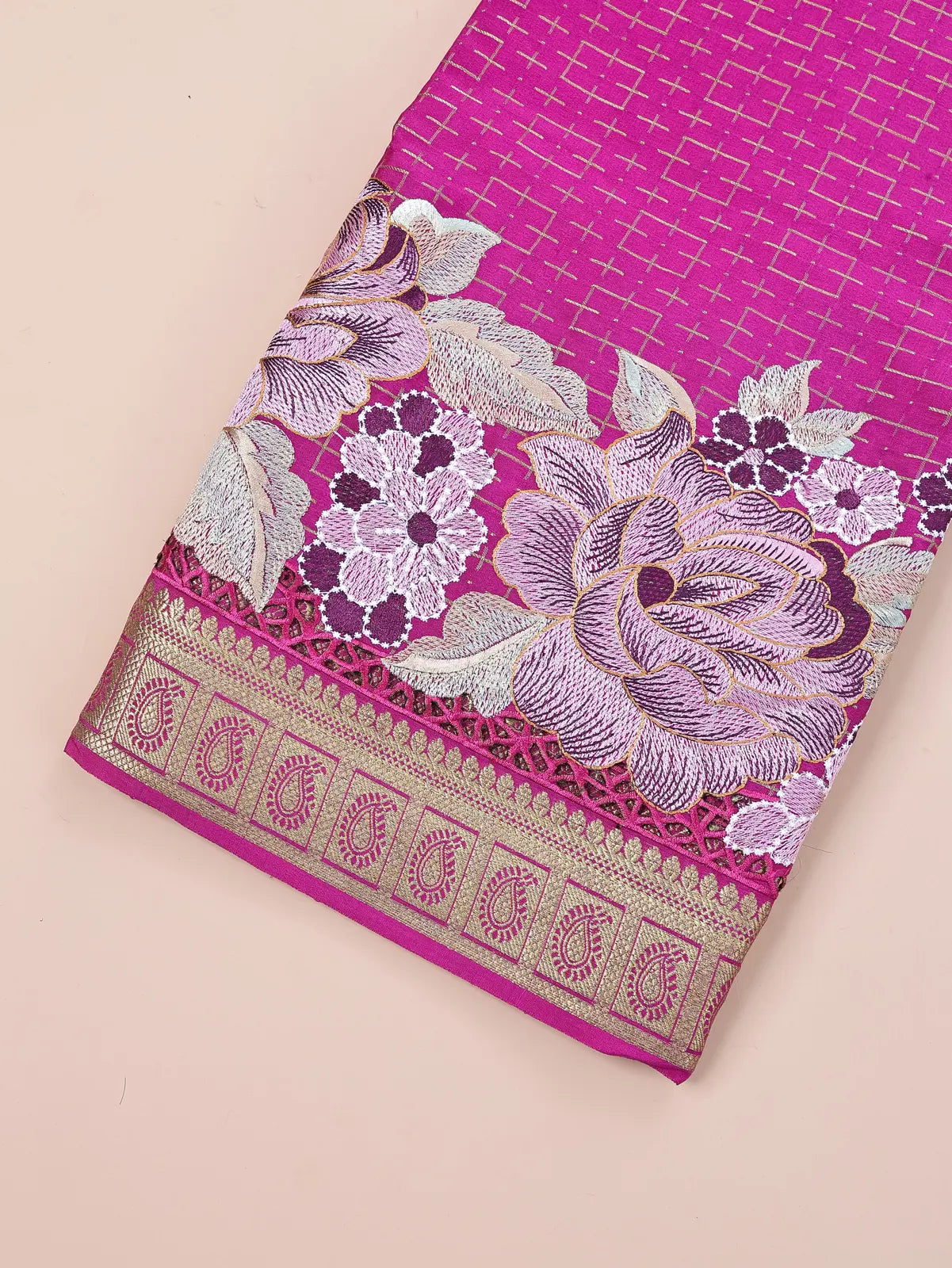 Pure Crepe Silk – Rani Pink Embroidery