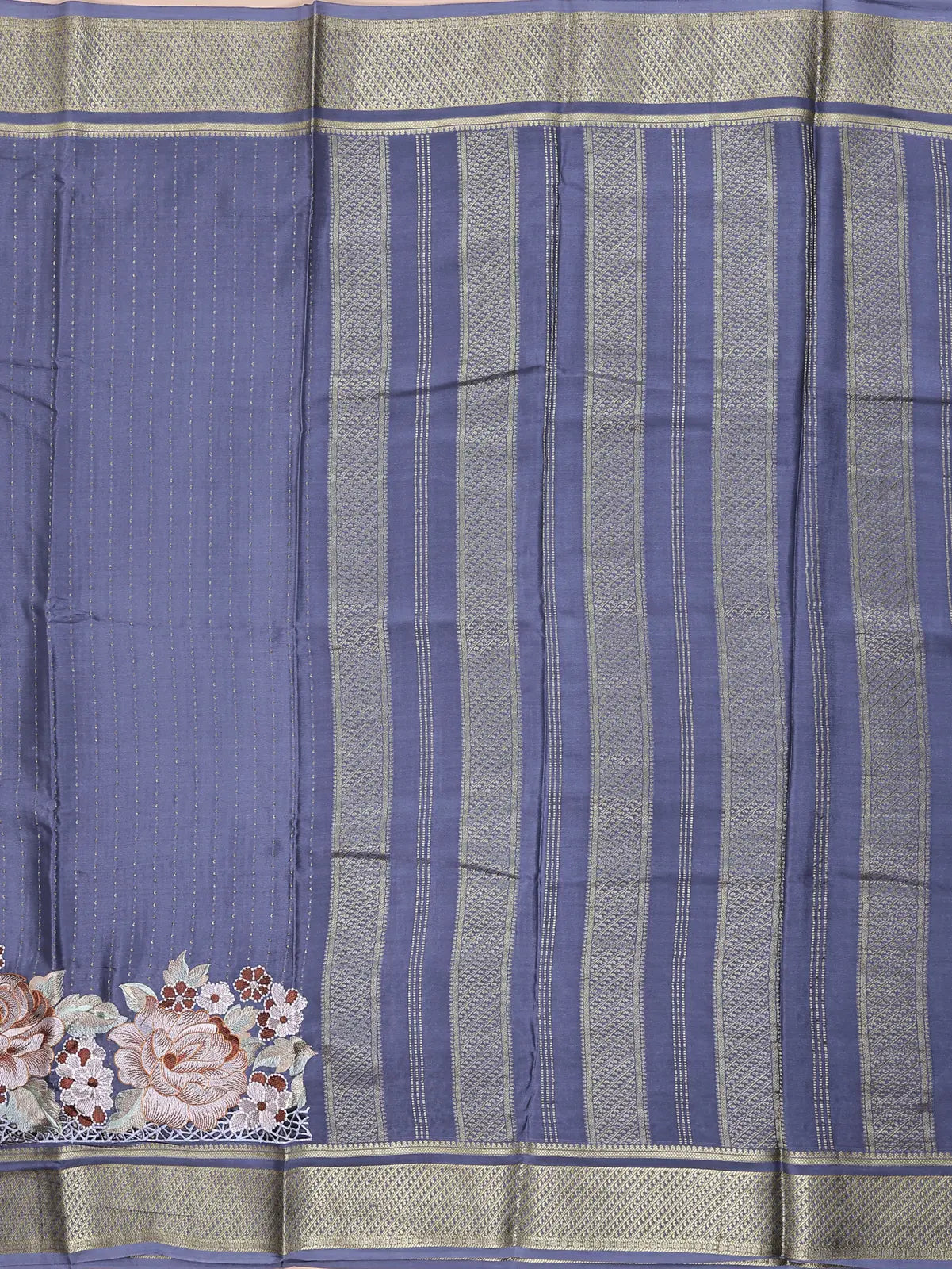 Pure Crepe Silk Saree – Grey with Floral Embroidery