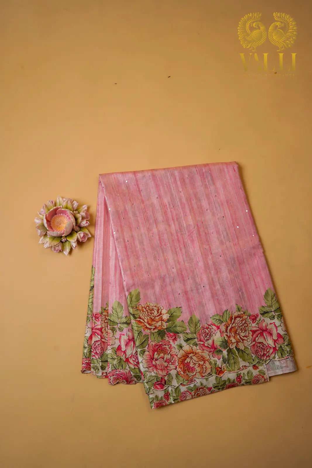 Fancy Tussar Saree with Digital Floral Print Blouse & Mirror Work
