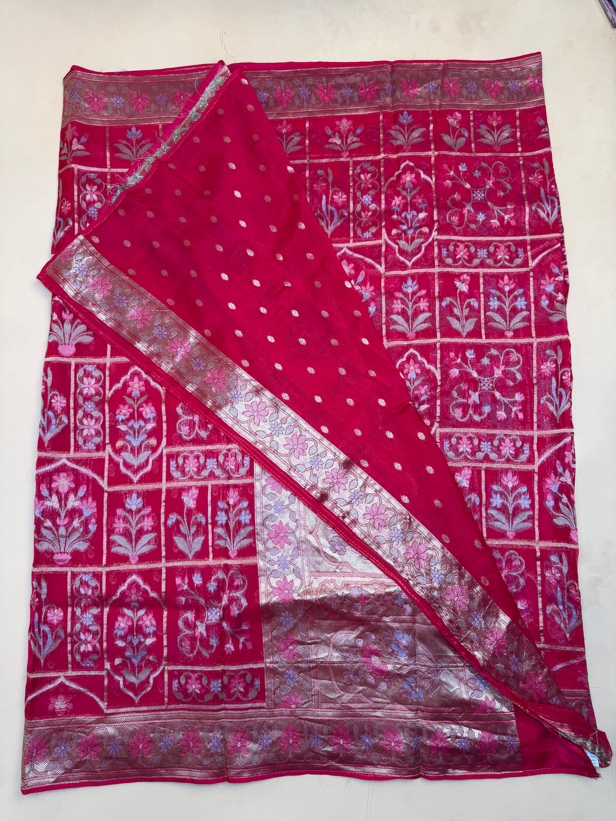 Rani Pink Organza Jaamdani Saree