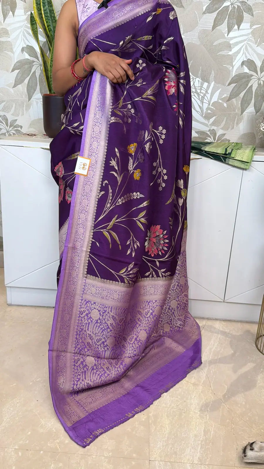 Georgette Banarasi Saree in Royal Purple with Floral Weaving