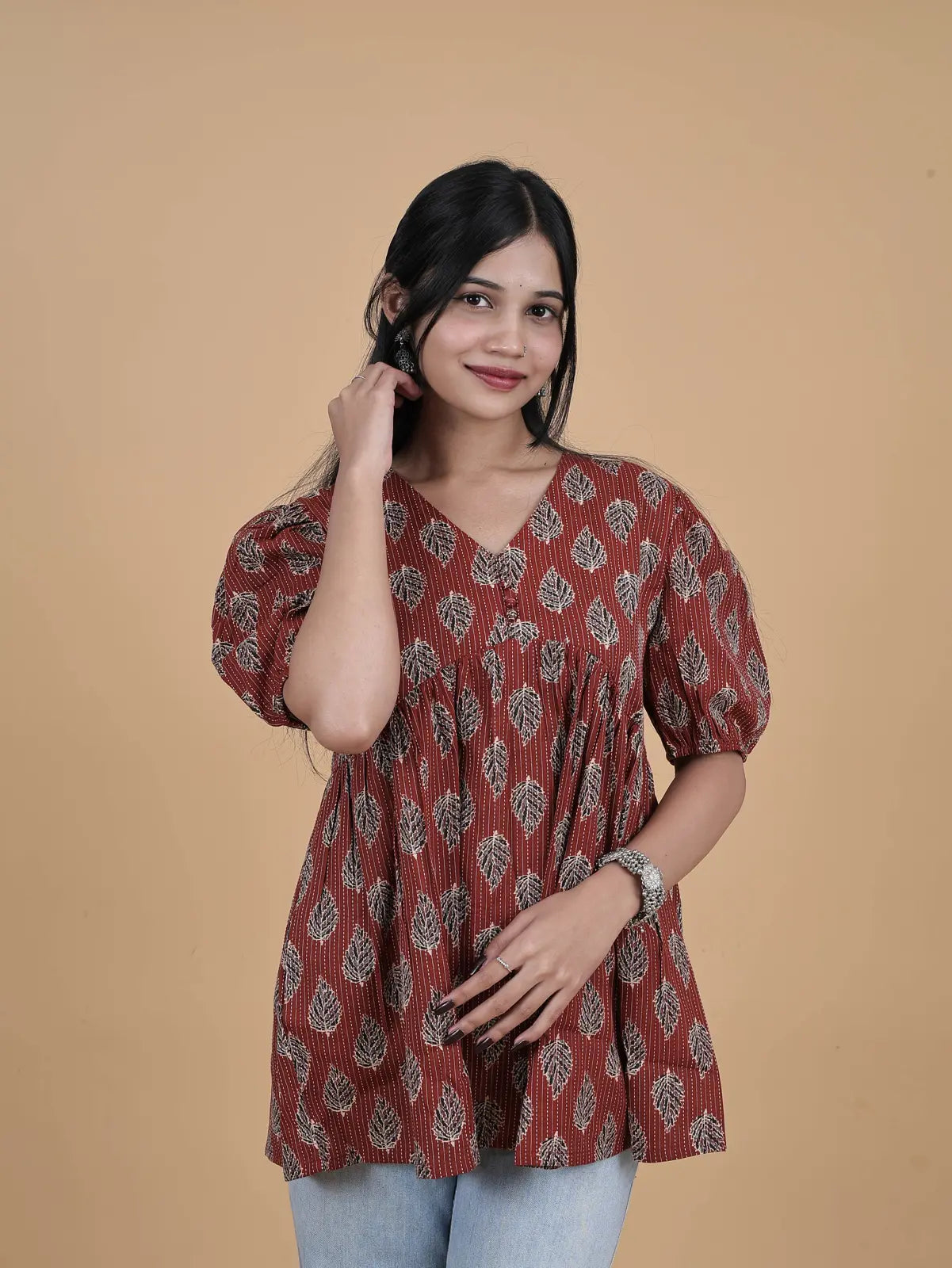 Maroon Alia-Cut Short Top Kurti