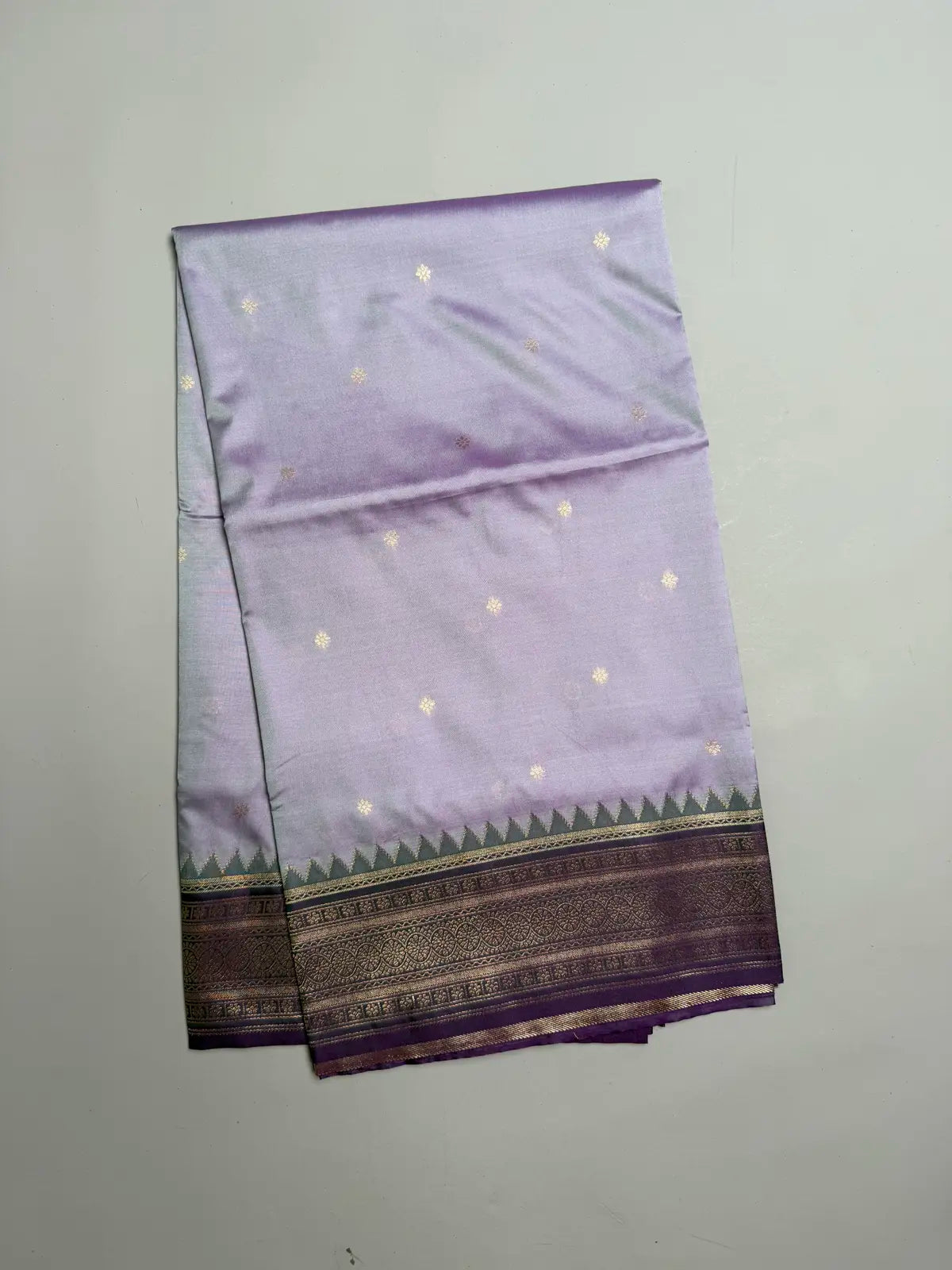 Light Grey Kanchipuram Soft Silk Saree with Contrast Green Border