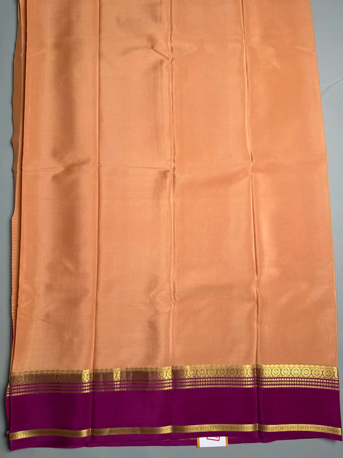 Chiku Mysore Crepe Silk Saree with Purple Contrast