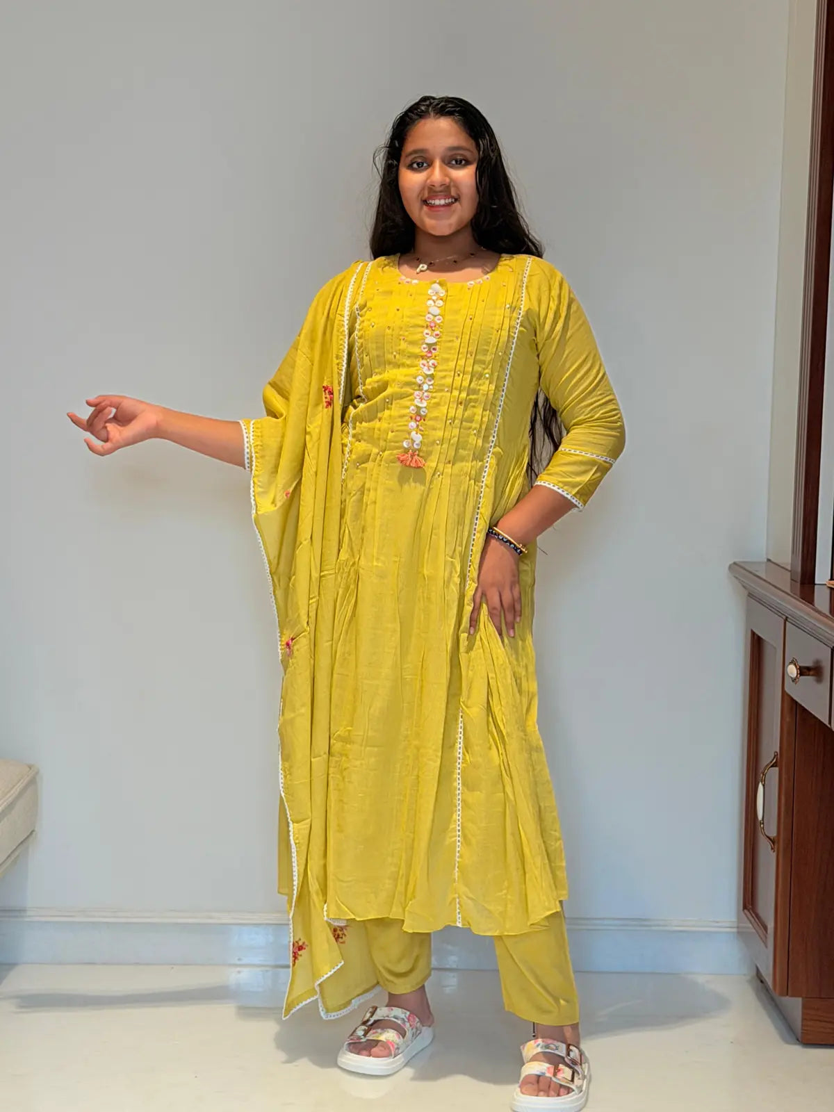 Sea shell green mul mul cotton salwar