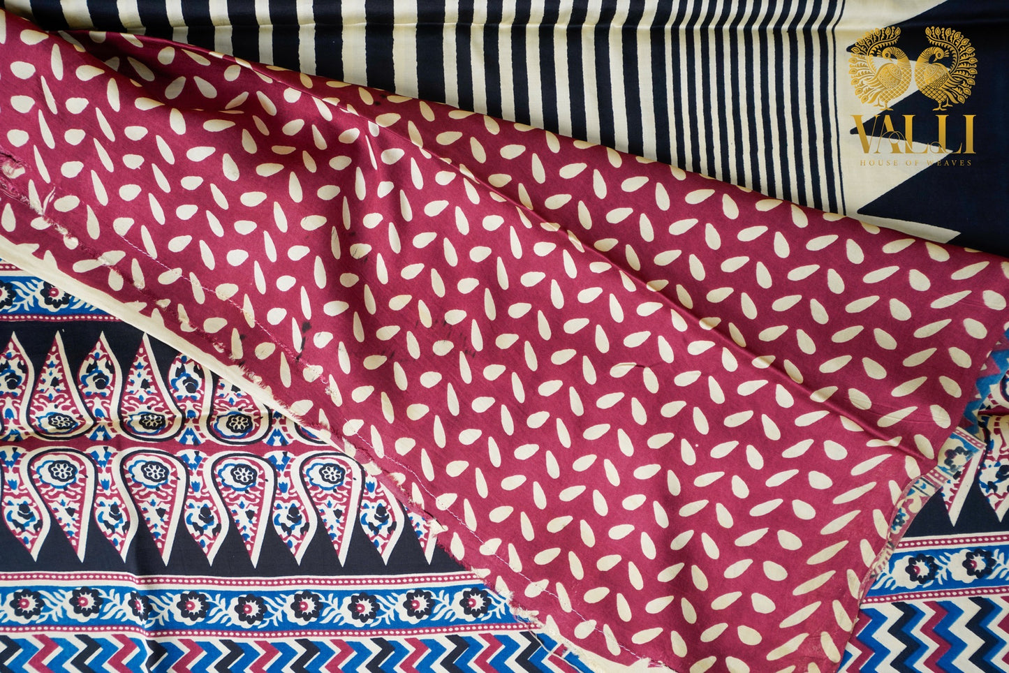 Contemporary black stripes Modal Silk Saree with Ajrakh Elegance