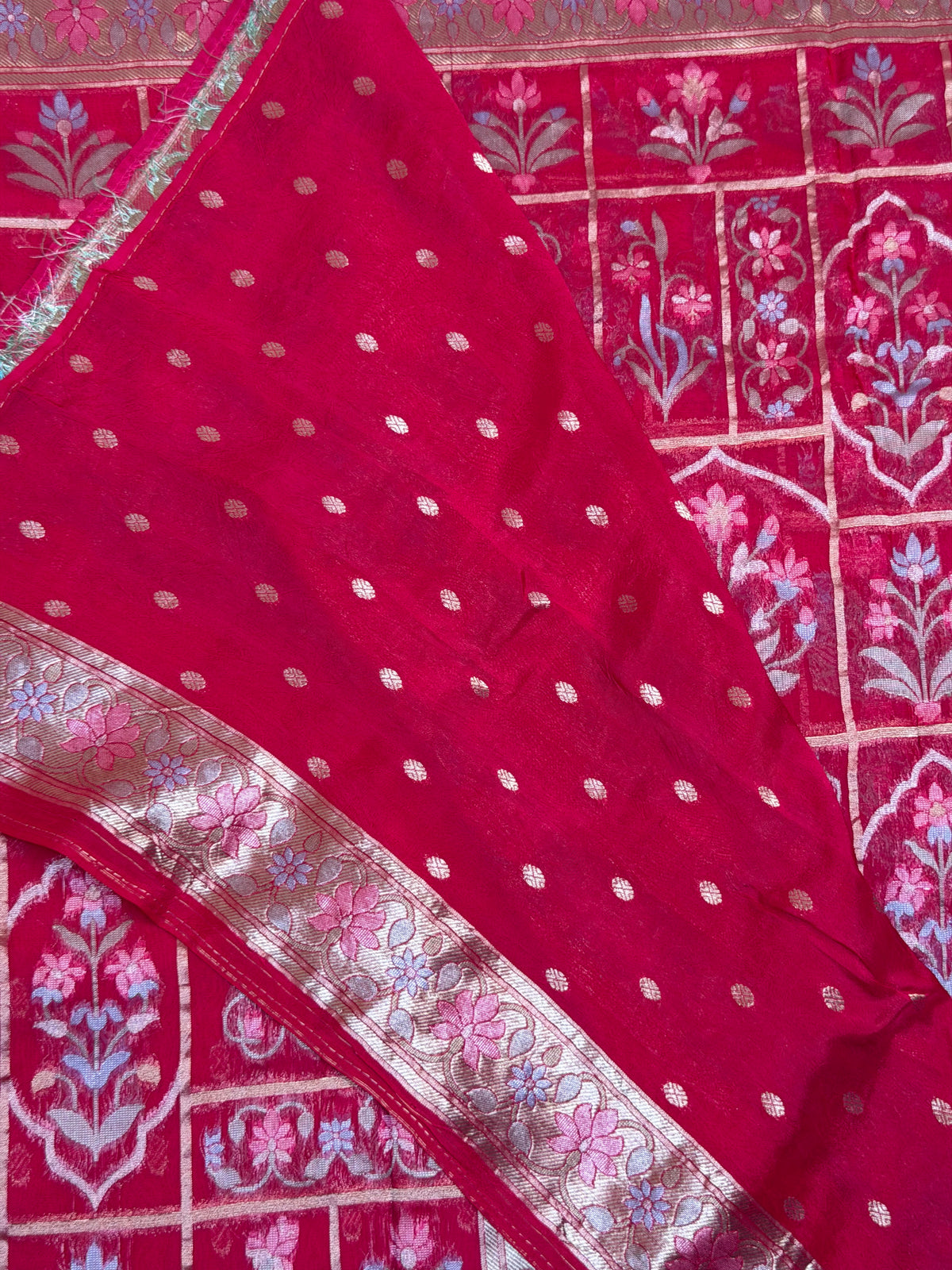 Rani Pink Organza Jaamdani Saree