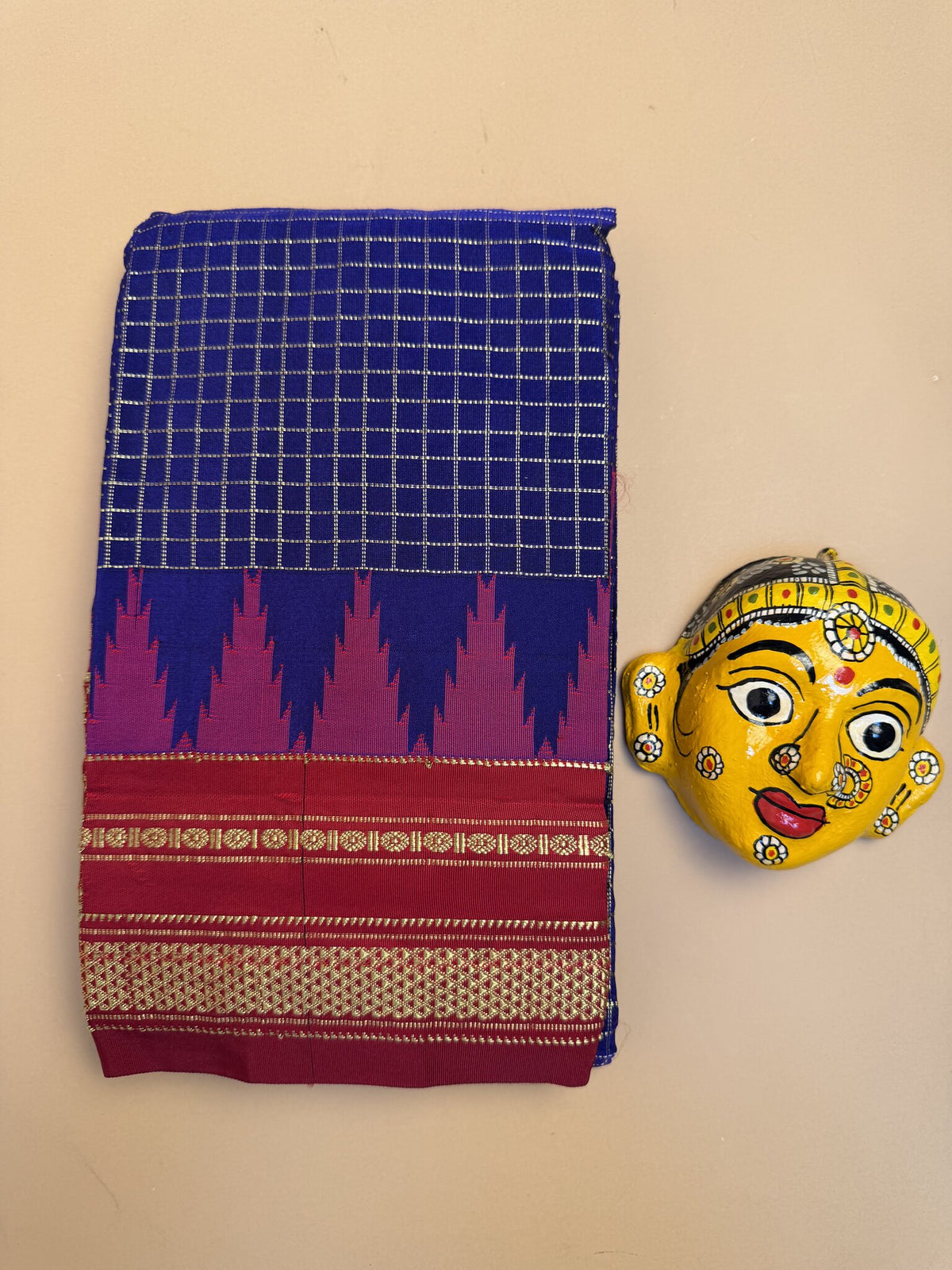 Royal Blue & Red Ilkal Semi-Silk Saree with Tope Pallu