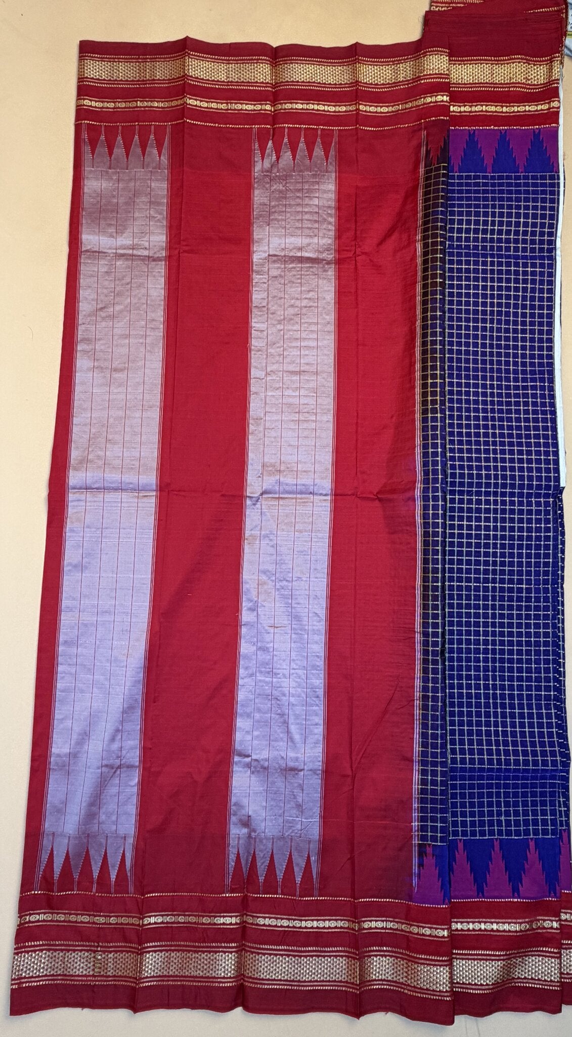 Royal Blue & Red Ilkal Semi-Silk Saree with Tope Pallu