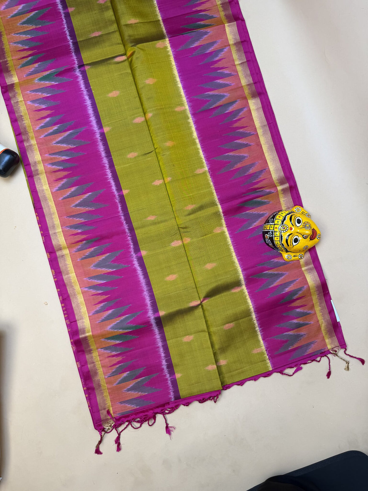 Pochampally Mehendi Green and Rani Pink Saree