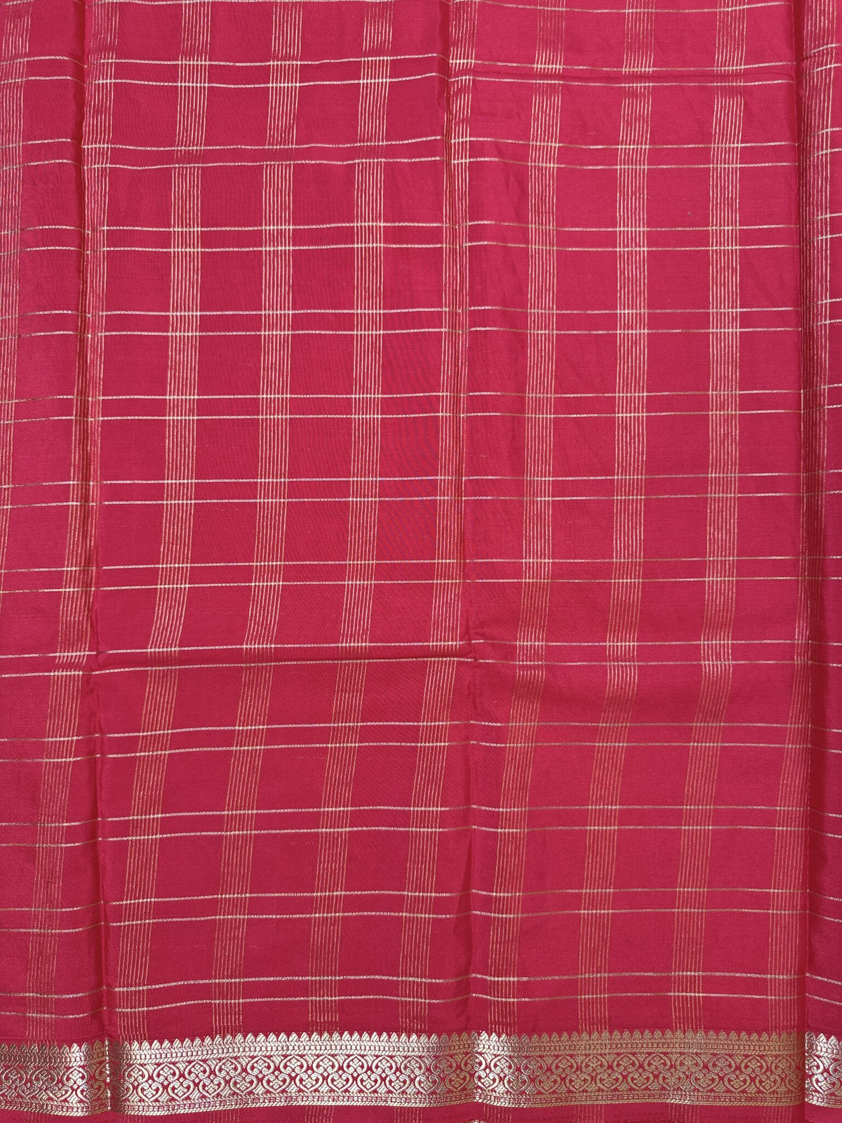 Red Check Semi Crepe Silk Saree