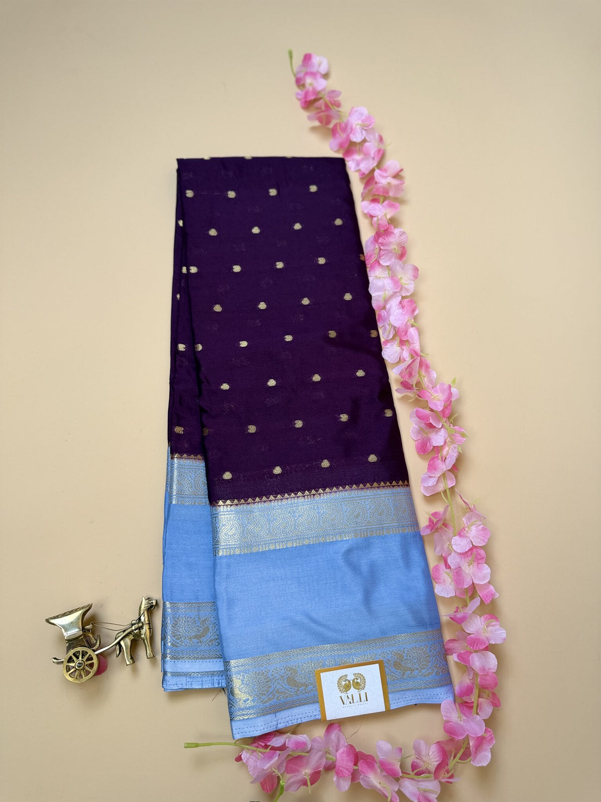 Purple & Grey Semi Crepe Silk Saree