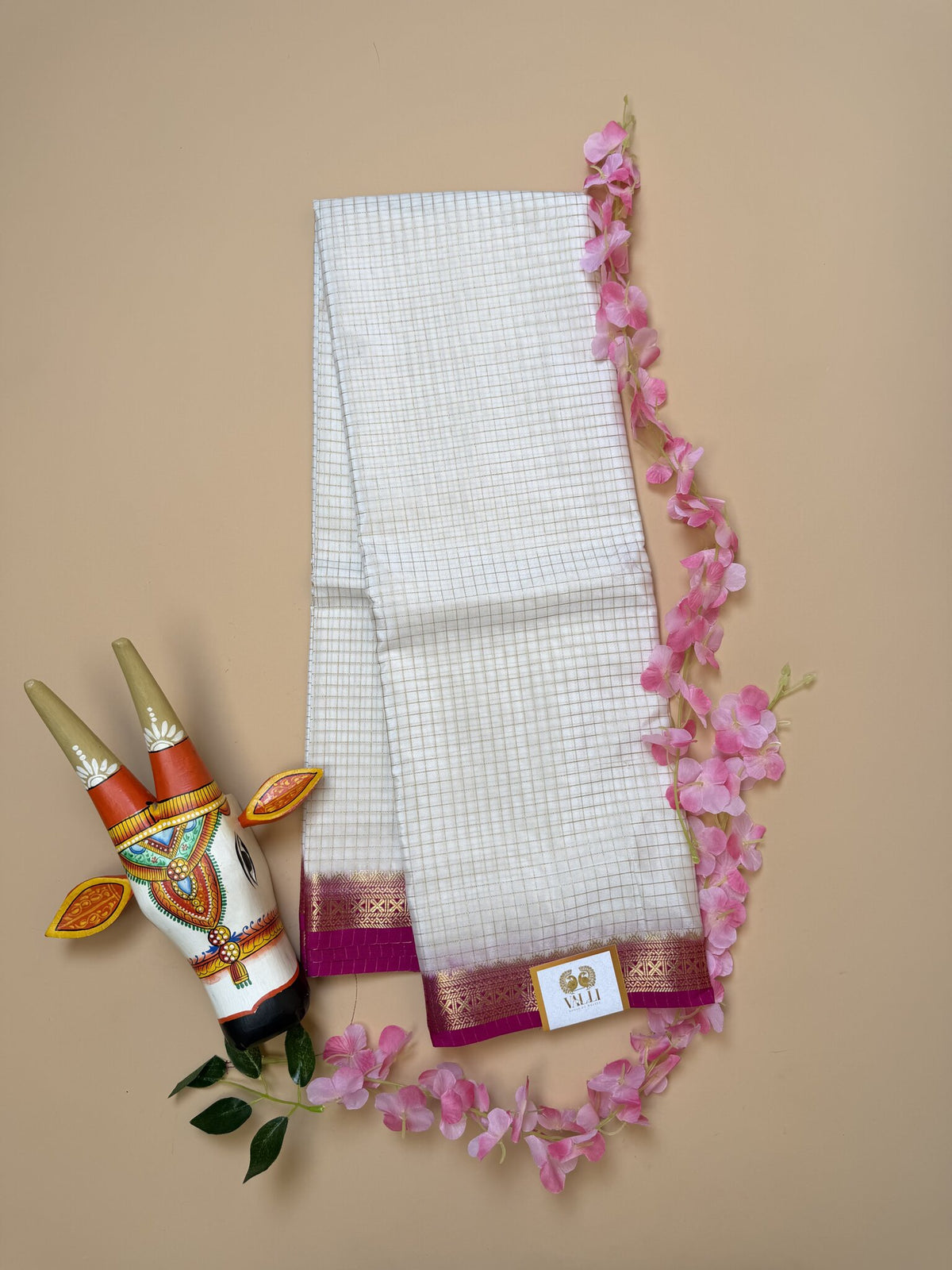 White + Pink Semi Crepe Saree