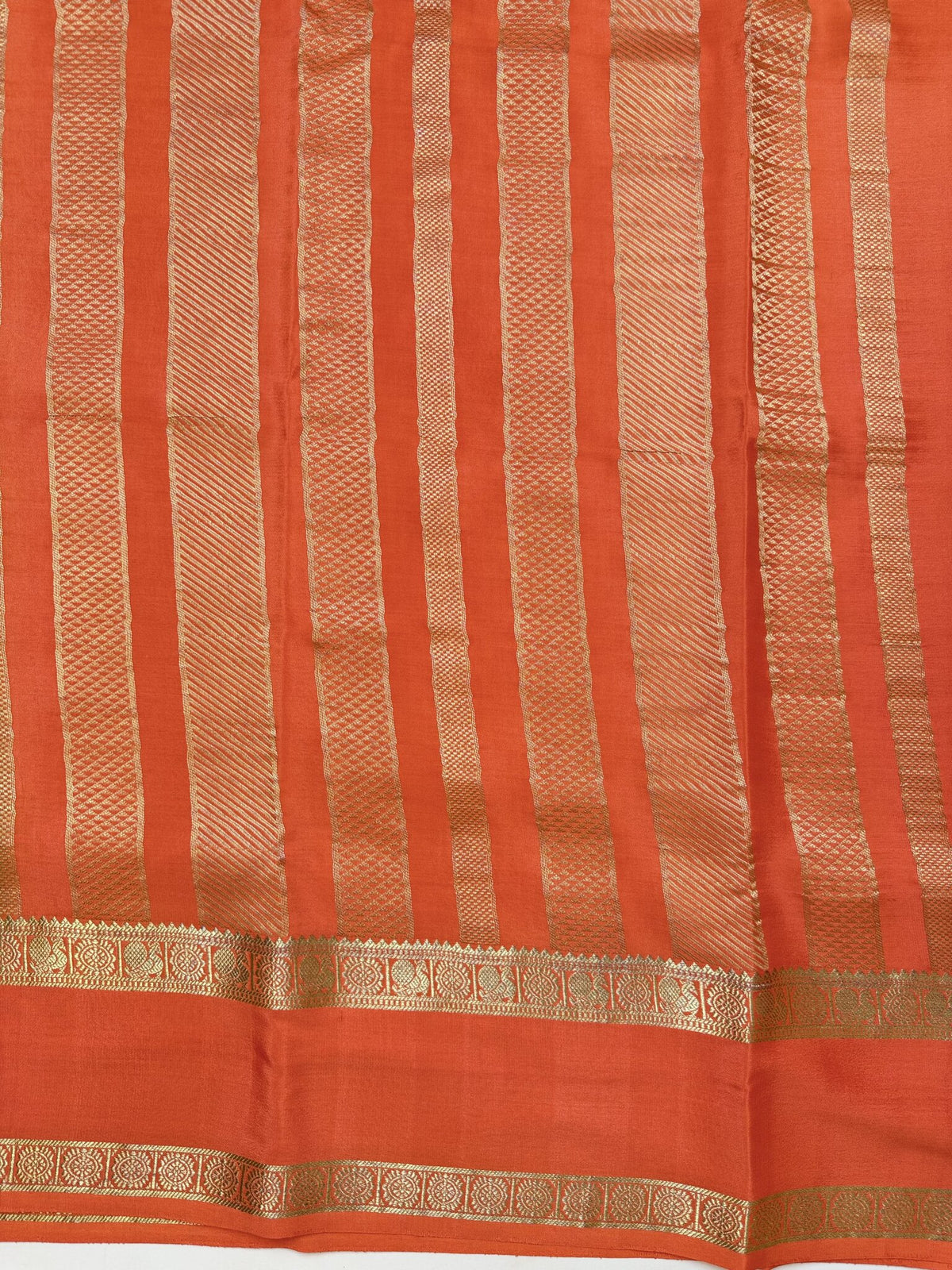 Black & Orange Pure Crepe Silk Saree with Gandaberunda & Yaali Motifs