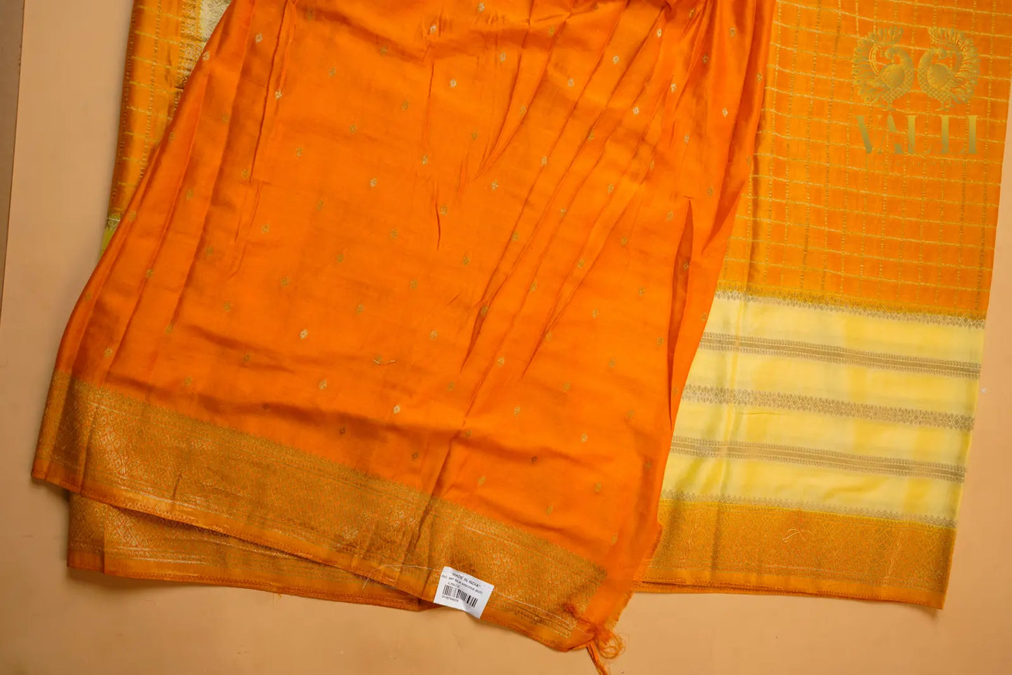 Semi Crepe Silk Saree – Mustard & Haldi Half-and-Half