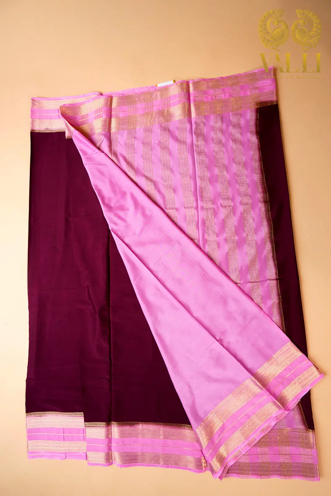 Maroon Semi-Crepe Silk Saree with Baby Pink Pallu & Bentex Border