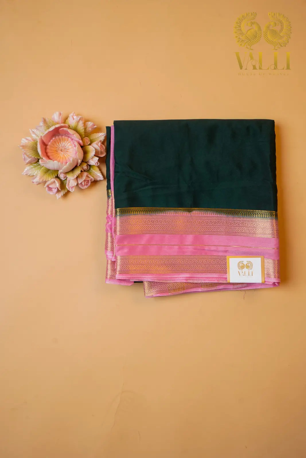 Semi Crepe Silk Saree with Contrast Border & Gold Stripe Pallu