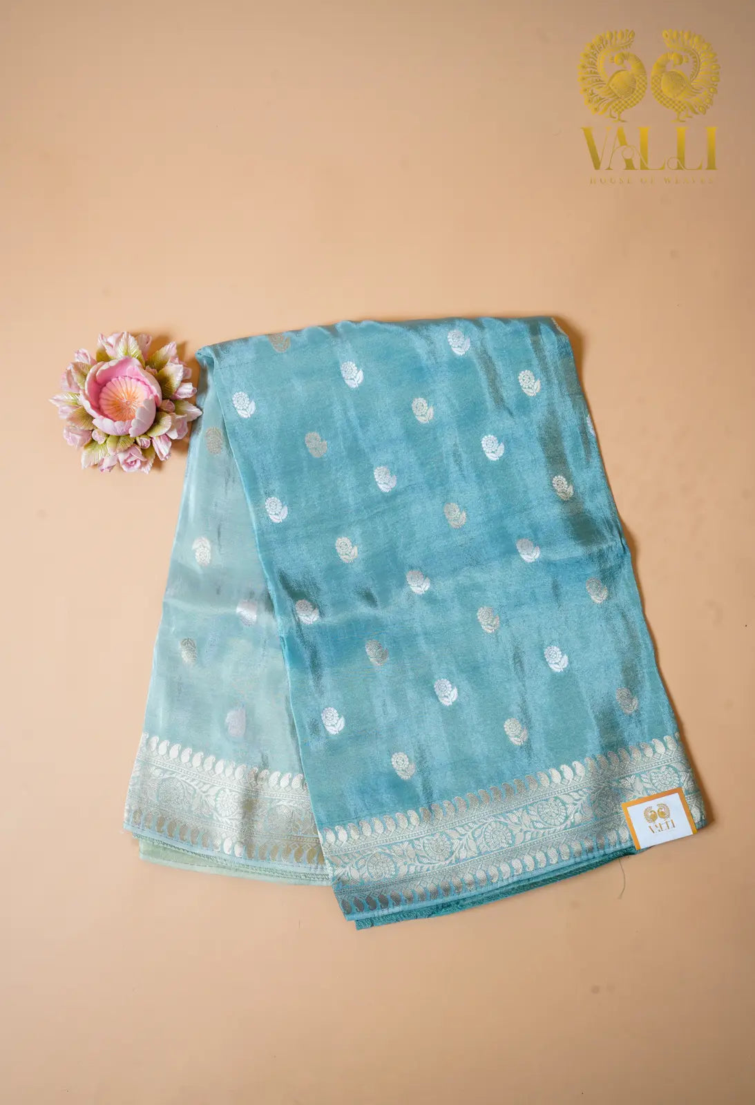 Aqua blue Tissue Banarasi Crepe Saree