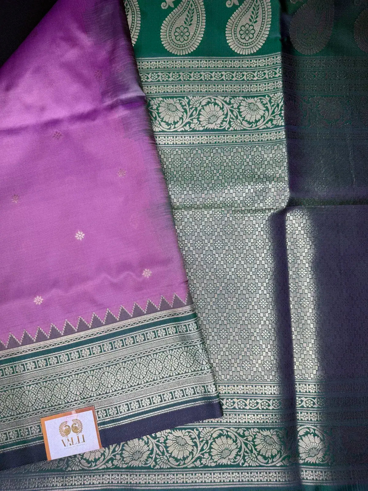 Kanchi Soft Silk Saree – Pastel Onion Pink with Teal Pillayar Katam Border