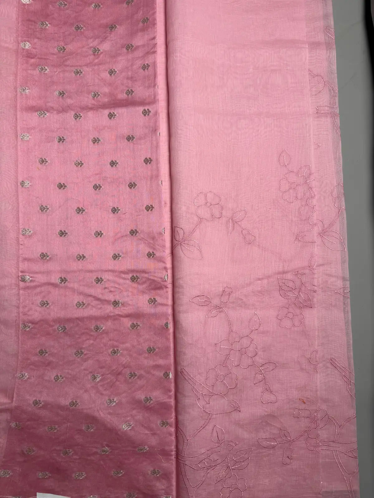 Soft Baby Pink pure Mul Mul Cotton Saree with Embroidery