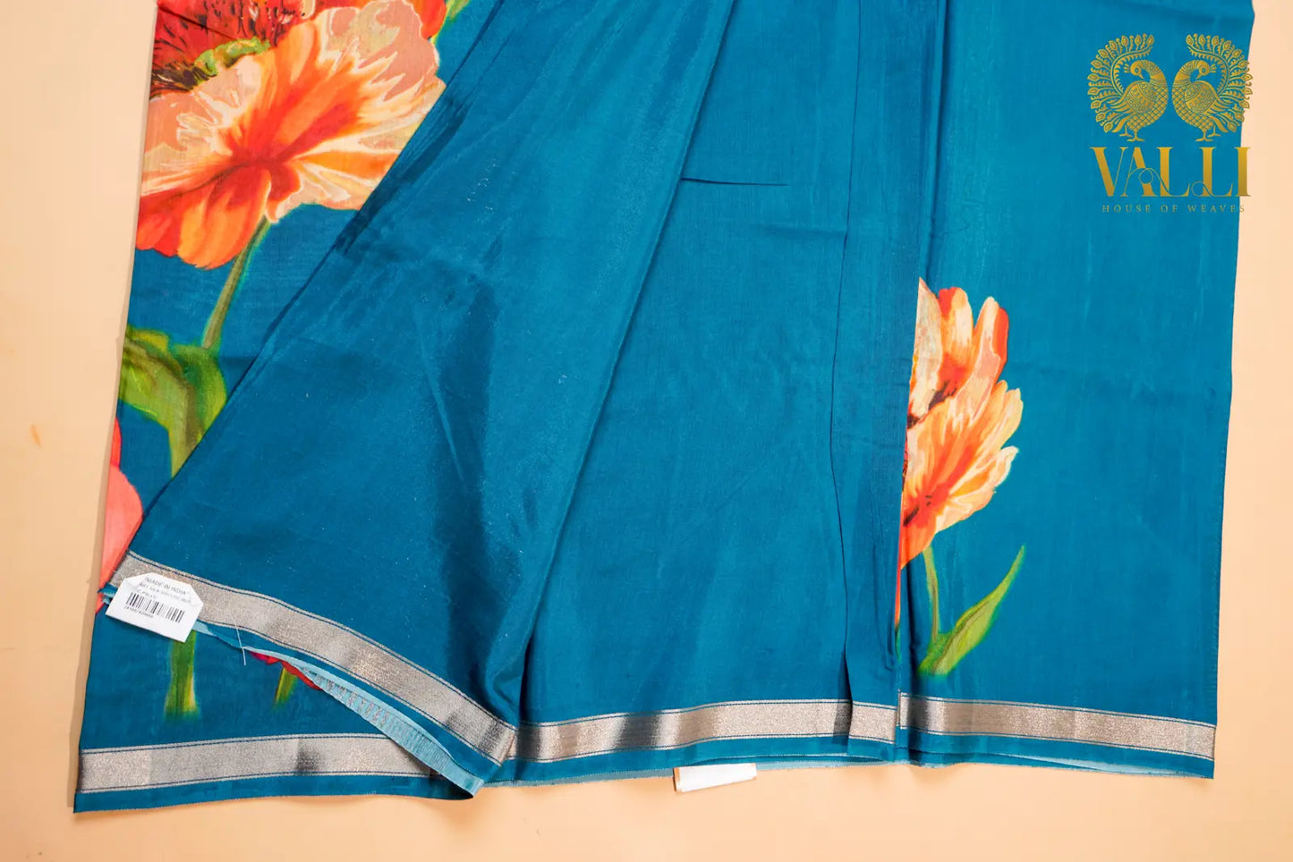 Pushpavalli Saree – teal Blue cotton viscose