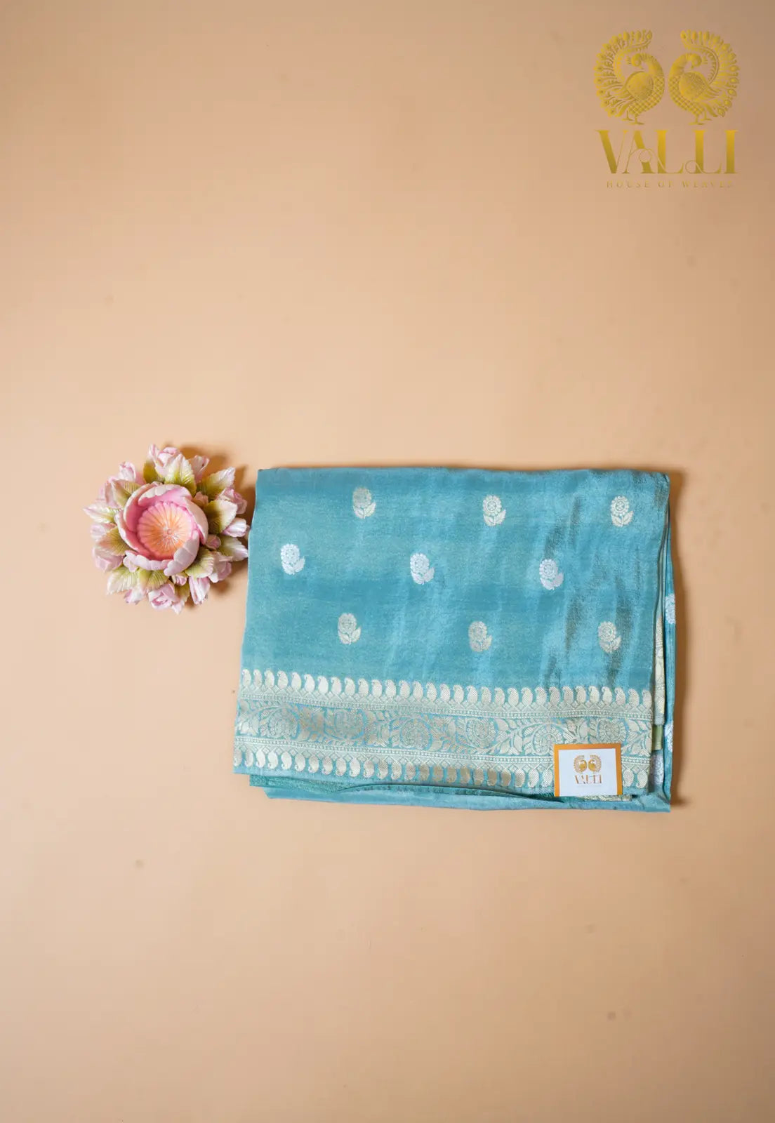 Aqua blue Tissue Banarasi Crepe Saree