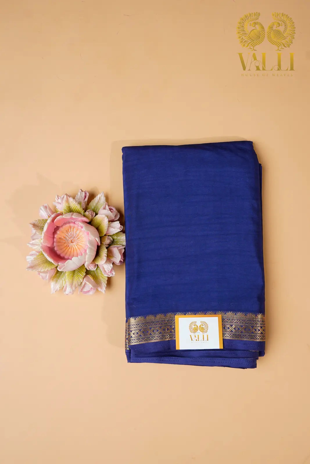 Dark Blue Semi Crepe Silk Saree with half inch Border