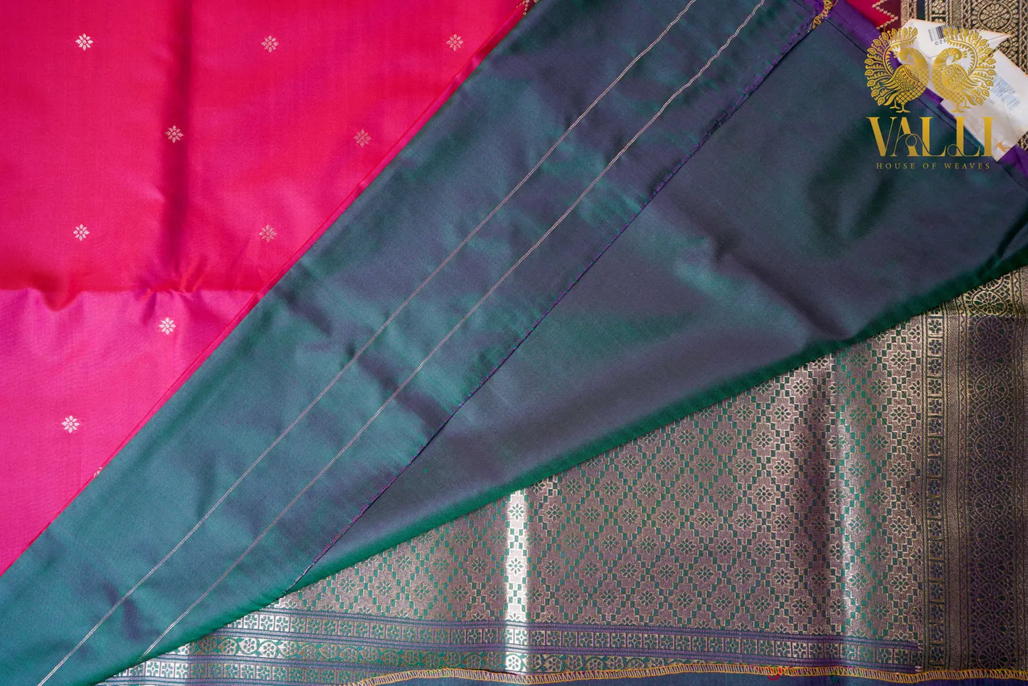 Rani Pink Kanchi Soft Silk Saree with Bottle Green Contrast Border