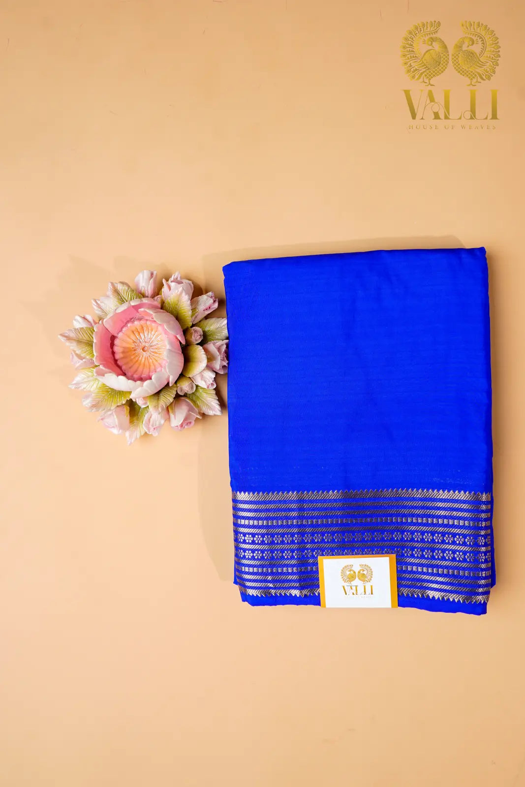 Royal Blue Semi Crepe Silk Saree with potli Zari Border