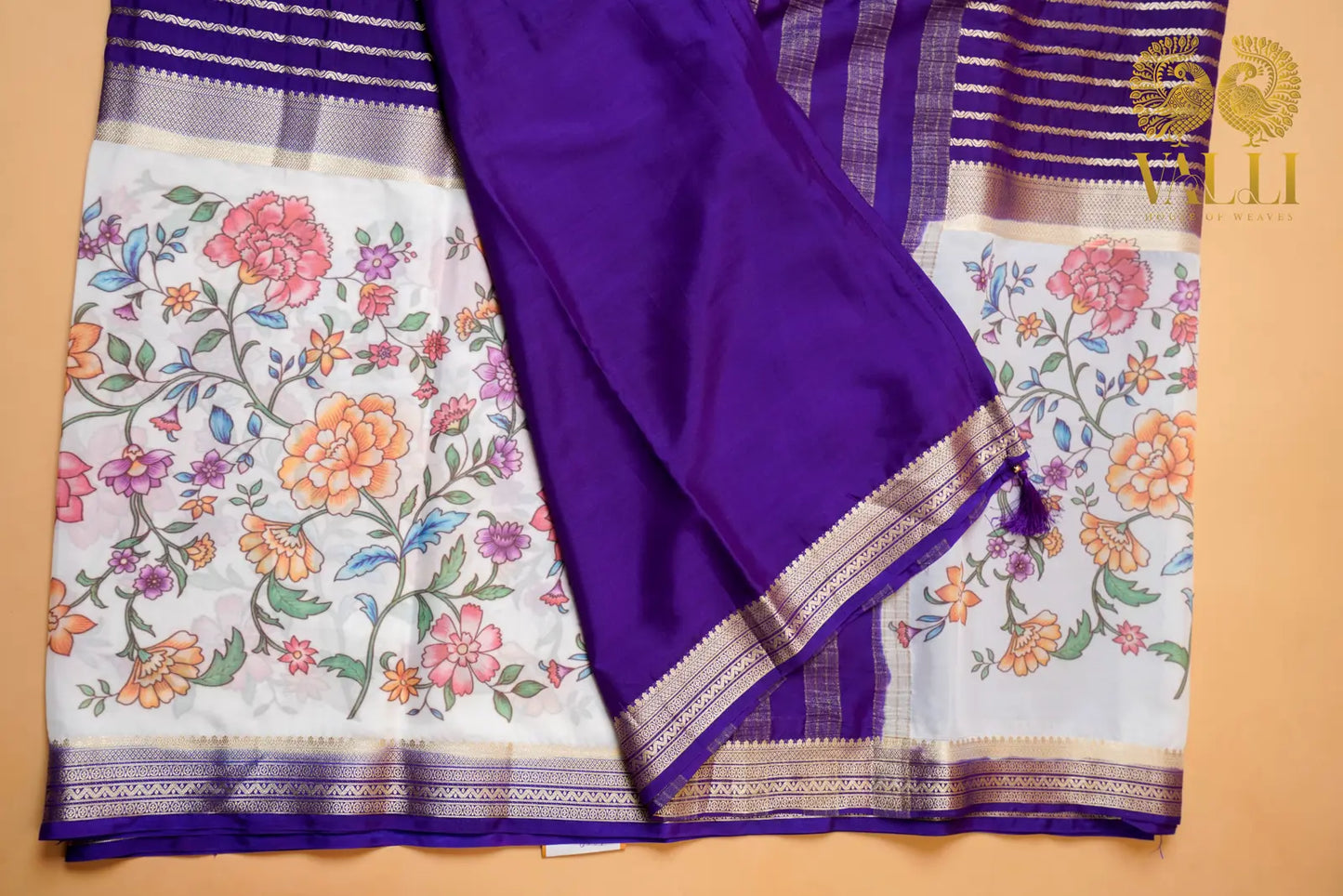 Digi Semi Crepe Saree with Purple Contrast Half-and-Half Pallu