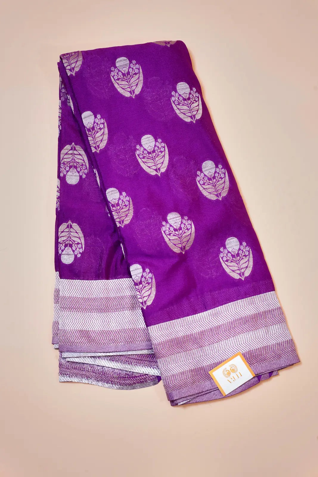 Purple Tissue Silk Saree with Silver Zari Motifs
