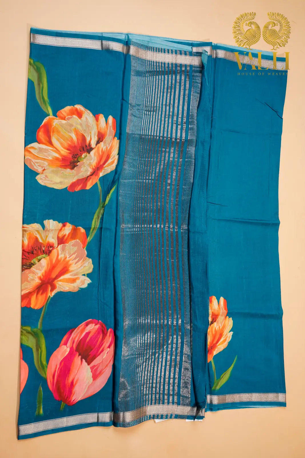 Pushpavalli Saree – teal Blue cotton viscose