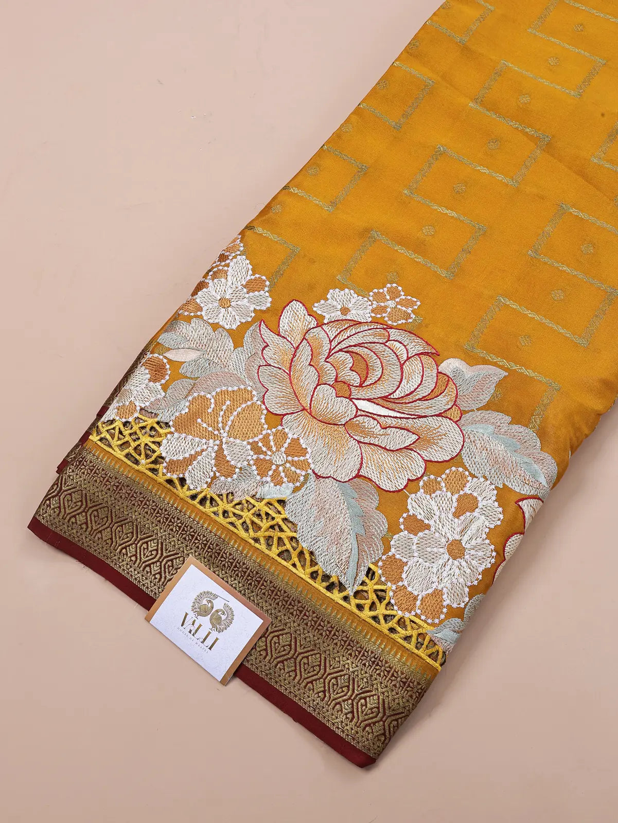 Yellow Zig Zag floral Embroidery