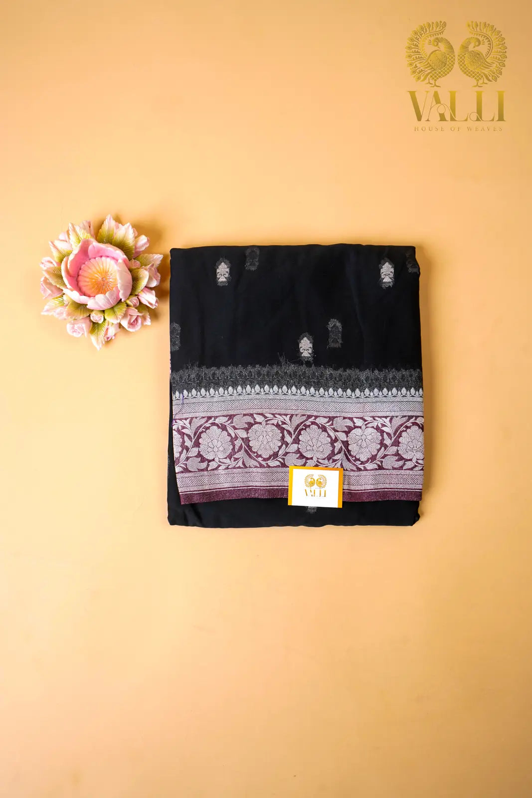 Chiffon saree black +maroon Black