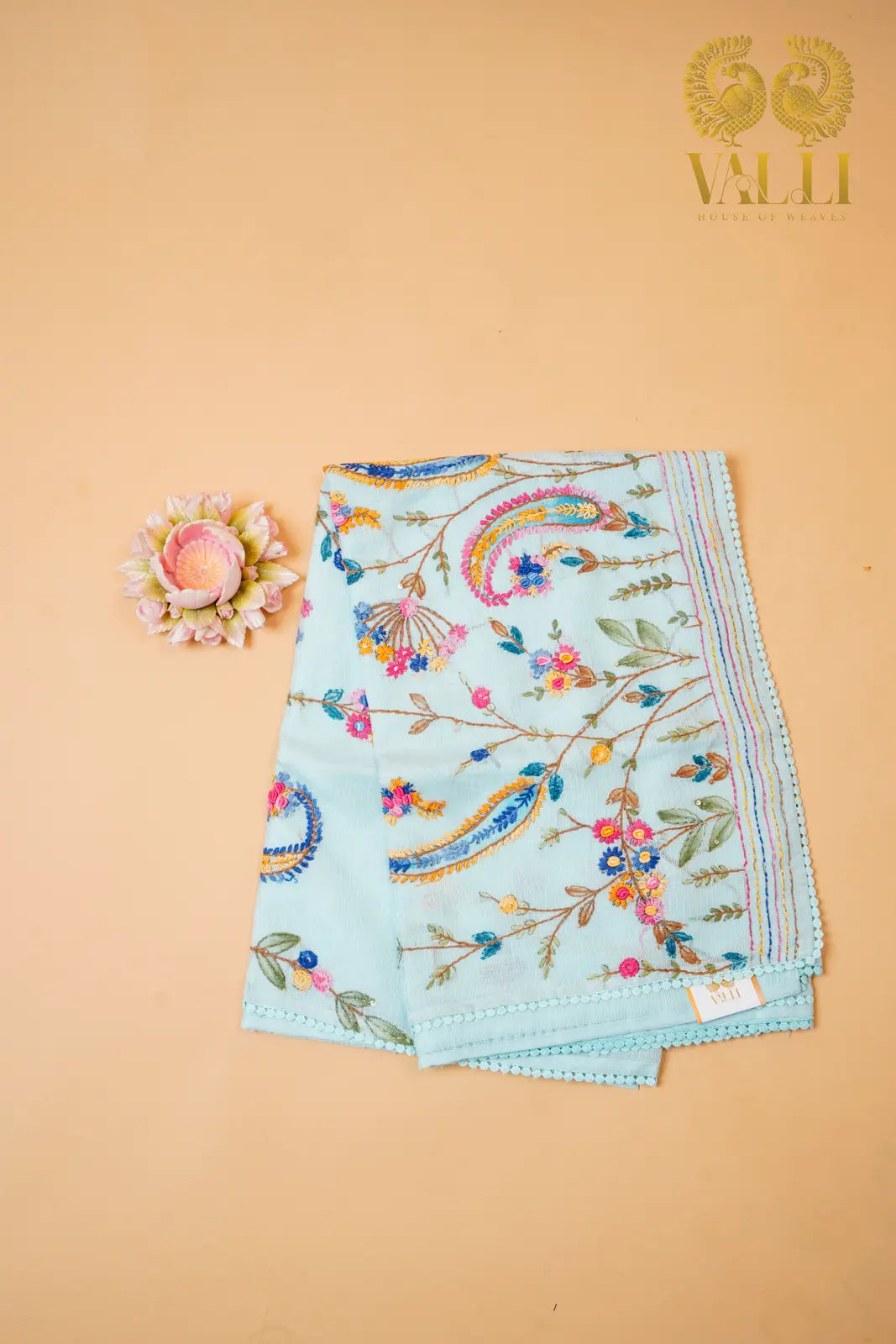 Soft cotton embroidery powder blue