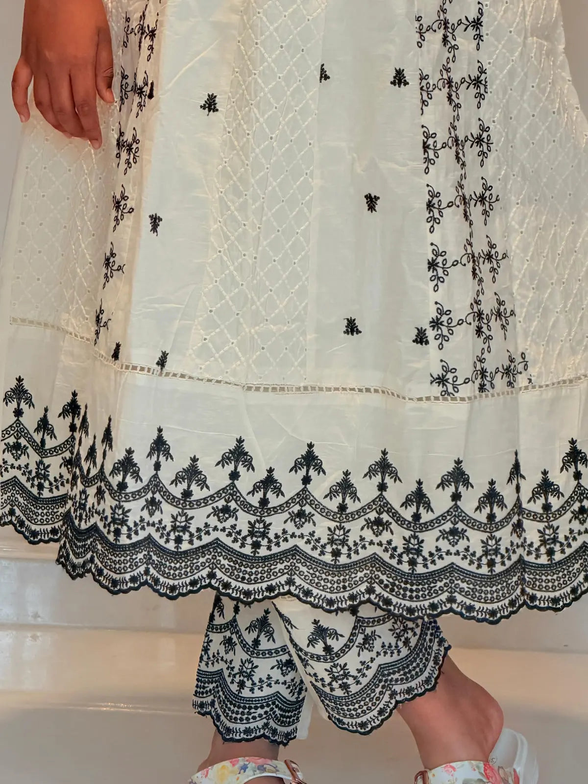 Pure cotton A line salwar with embroidery and dupatta with scallop border