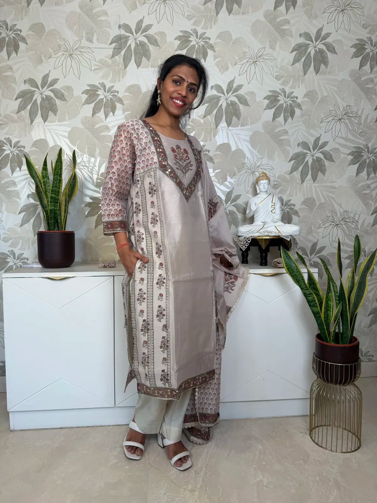 Grey Cotton Salwar Set with Jaipur Block Print Dupatta