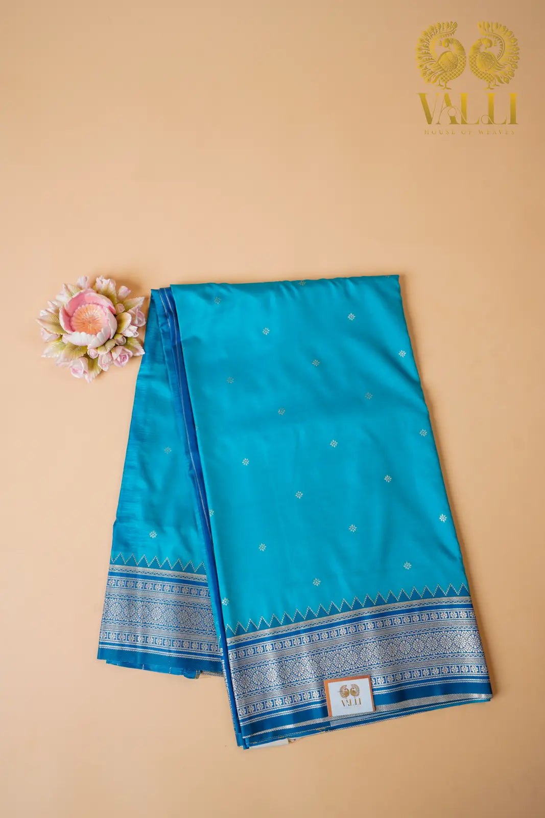 Teal Blue Kanchi Soft Silk Saree with Contrast Dark Blue Border
