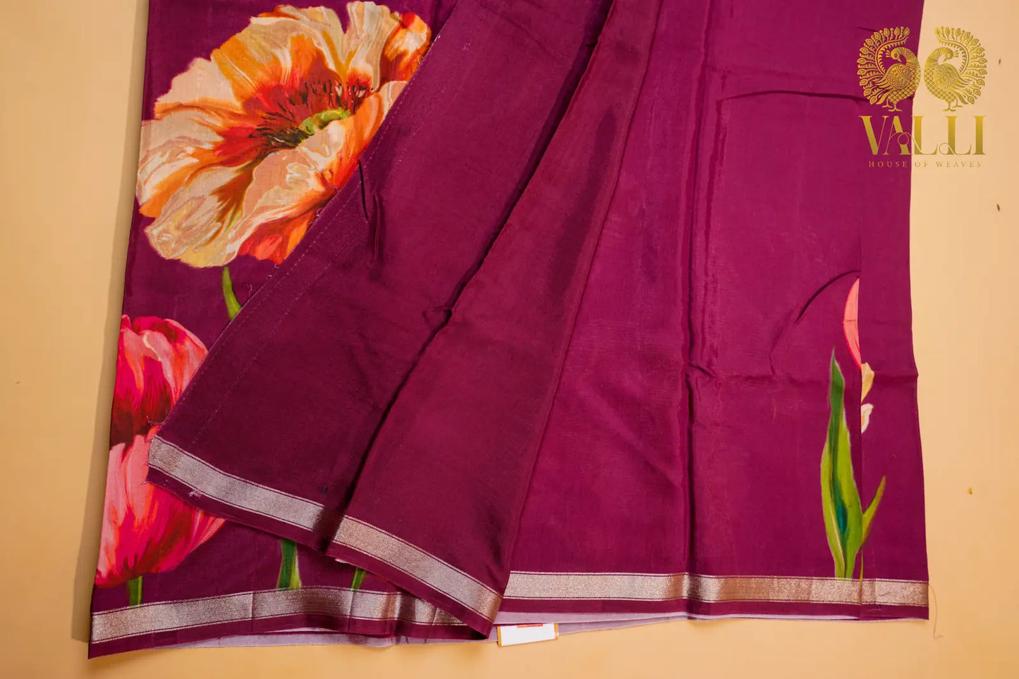 Pushpavalli Saree – Purple Cotton Viscose with Bold Floral Digital Print