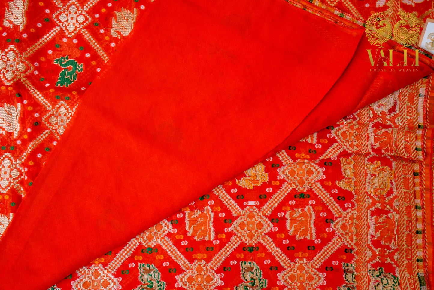 Vibrant Orange Banarasi Georgette Silk Saree with Bird Jaal Weave