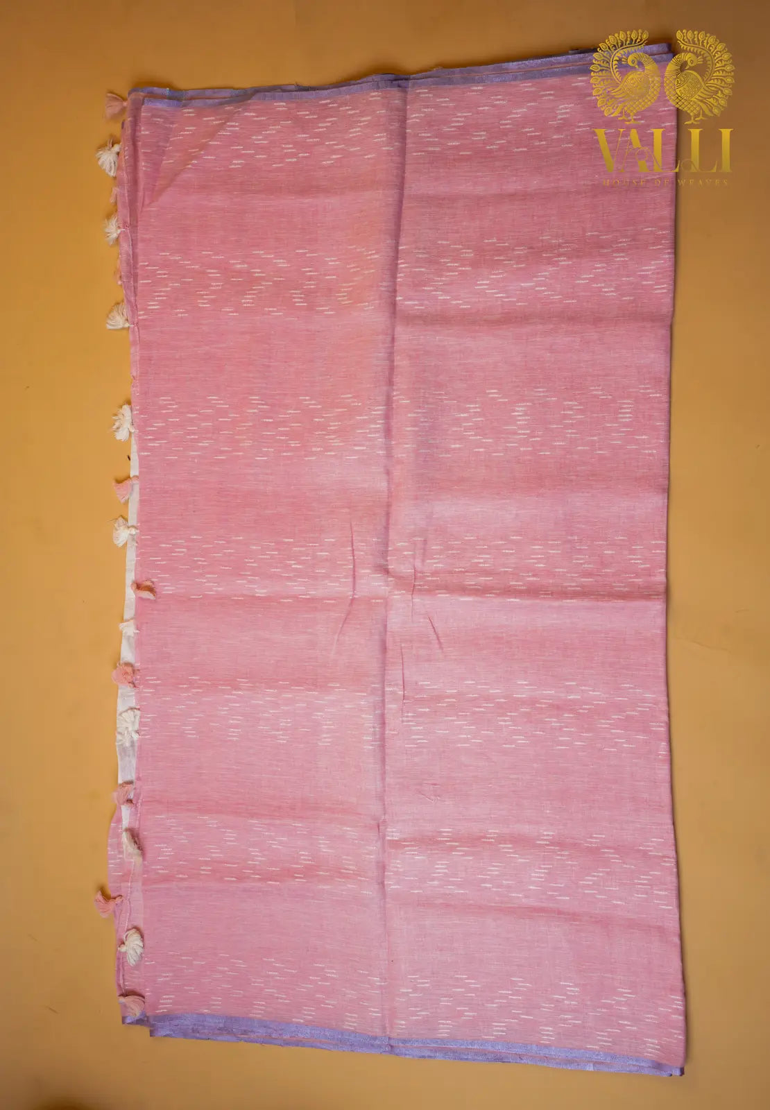 Baby Pink Linen Saree with White Linen Blouse