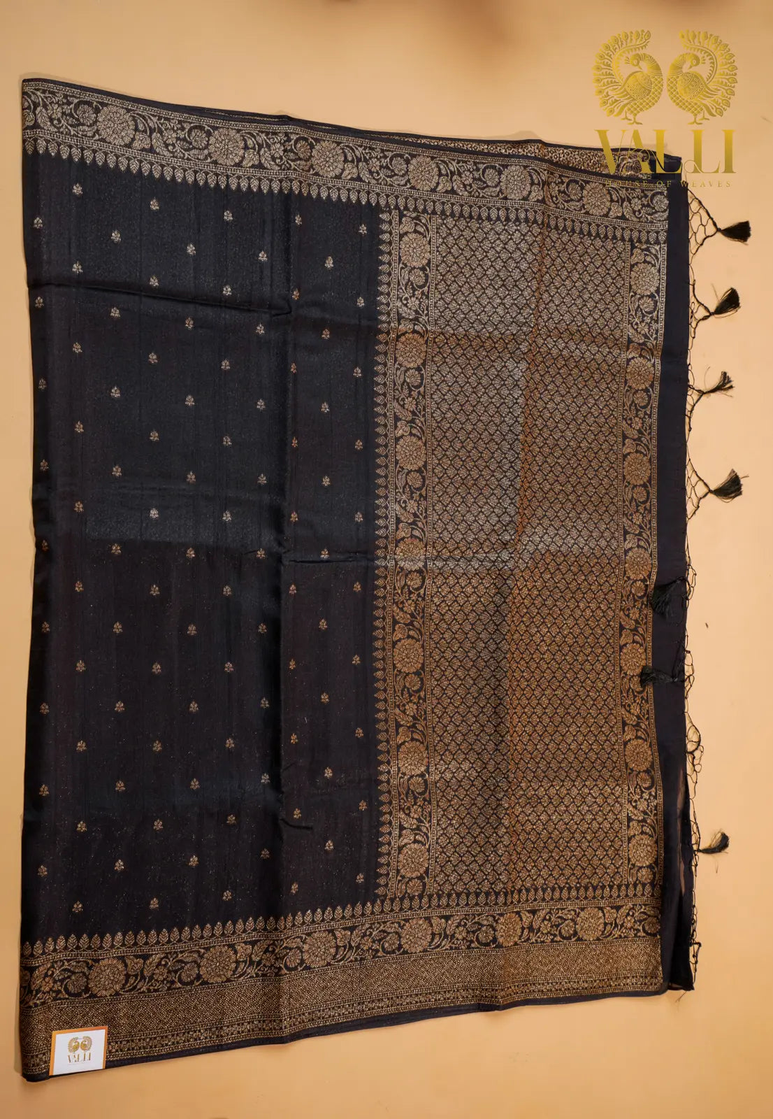 Raw tussar black woven saree antique Zari