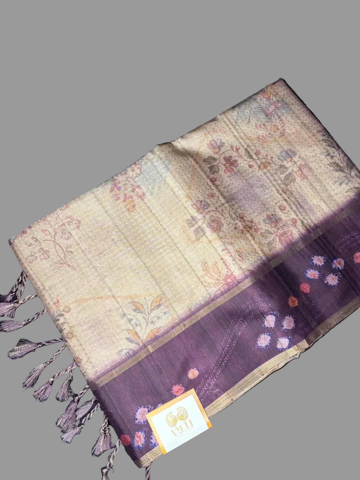 Eco print tussar saree beige + purple