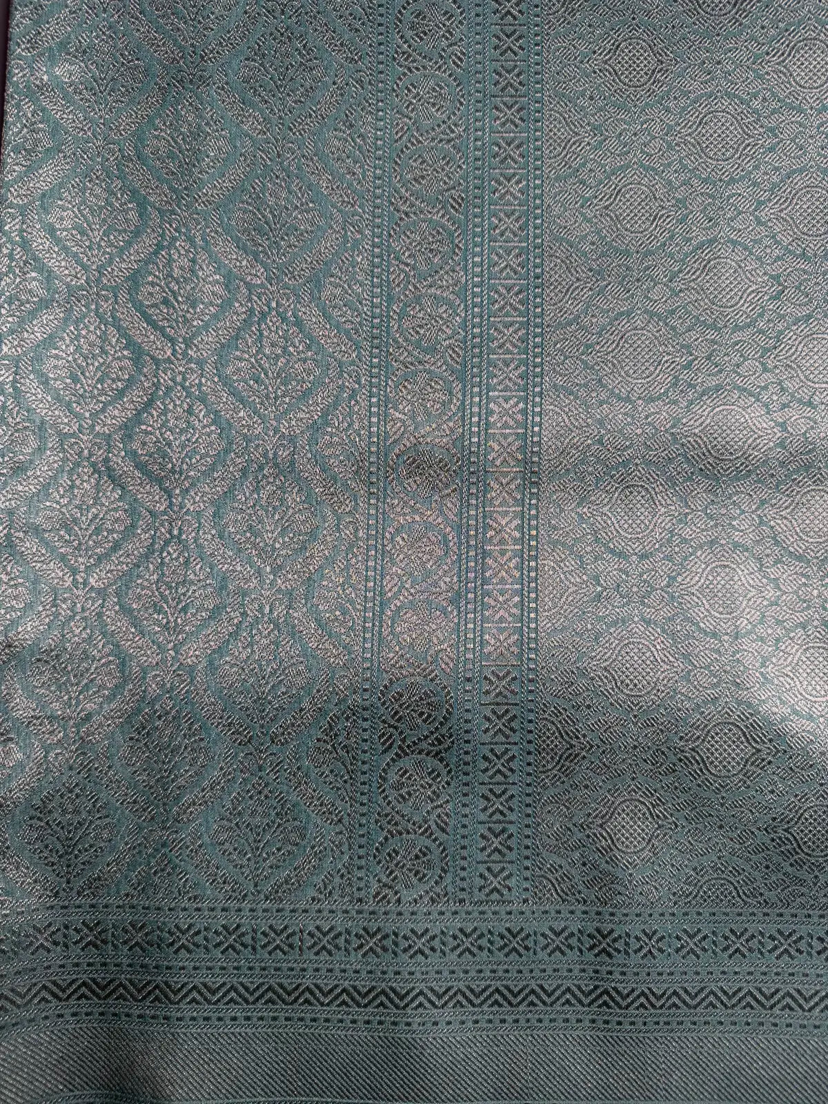 Powder Blue Semi Banarasi Silk Saree with Silver Zari Weave
