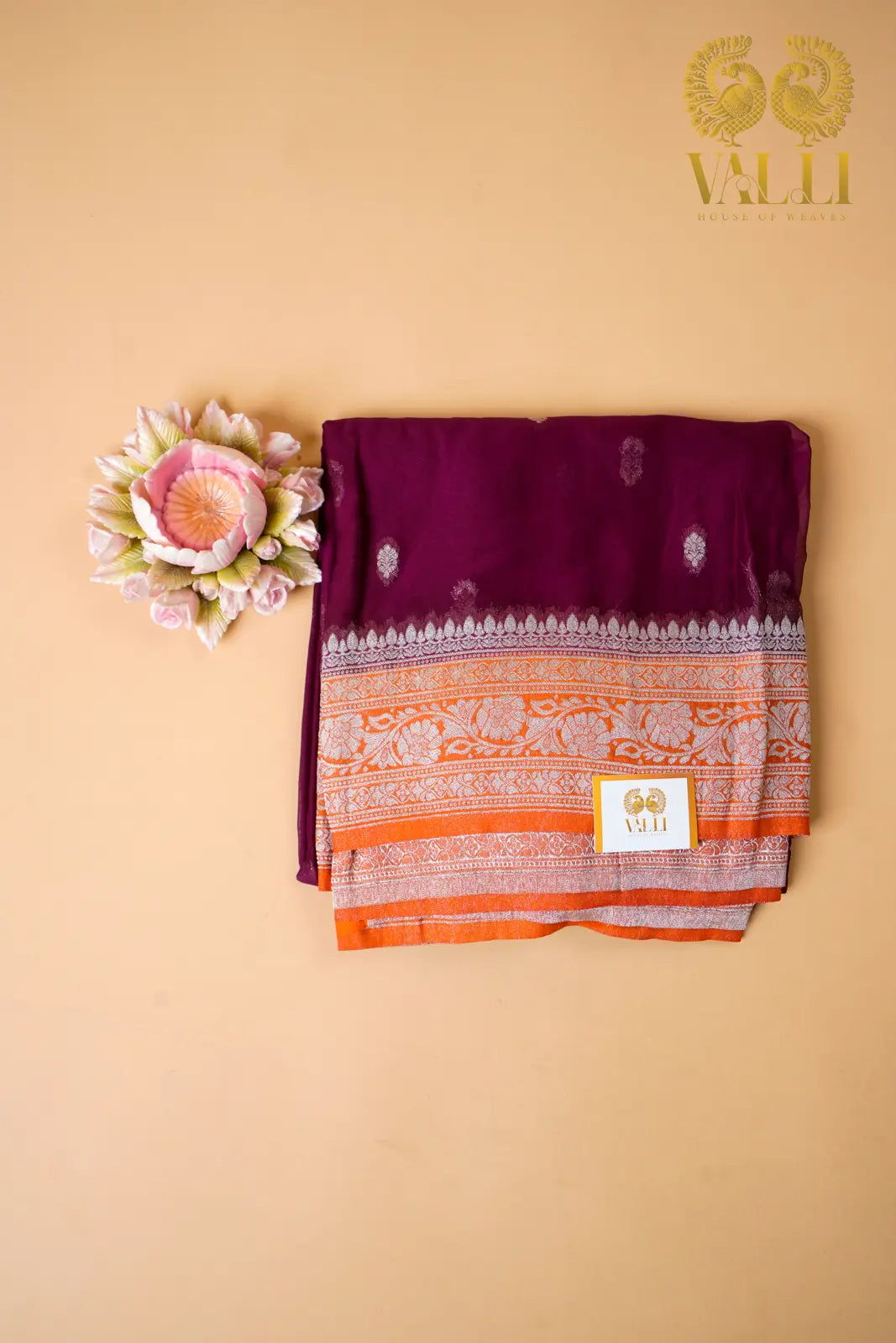 Maroon Chiffon Saree with Elegant Silver Zari Border